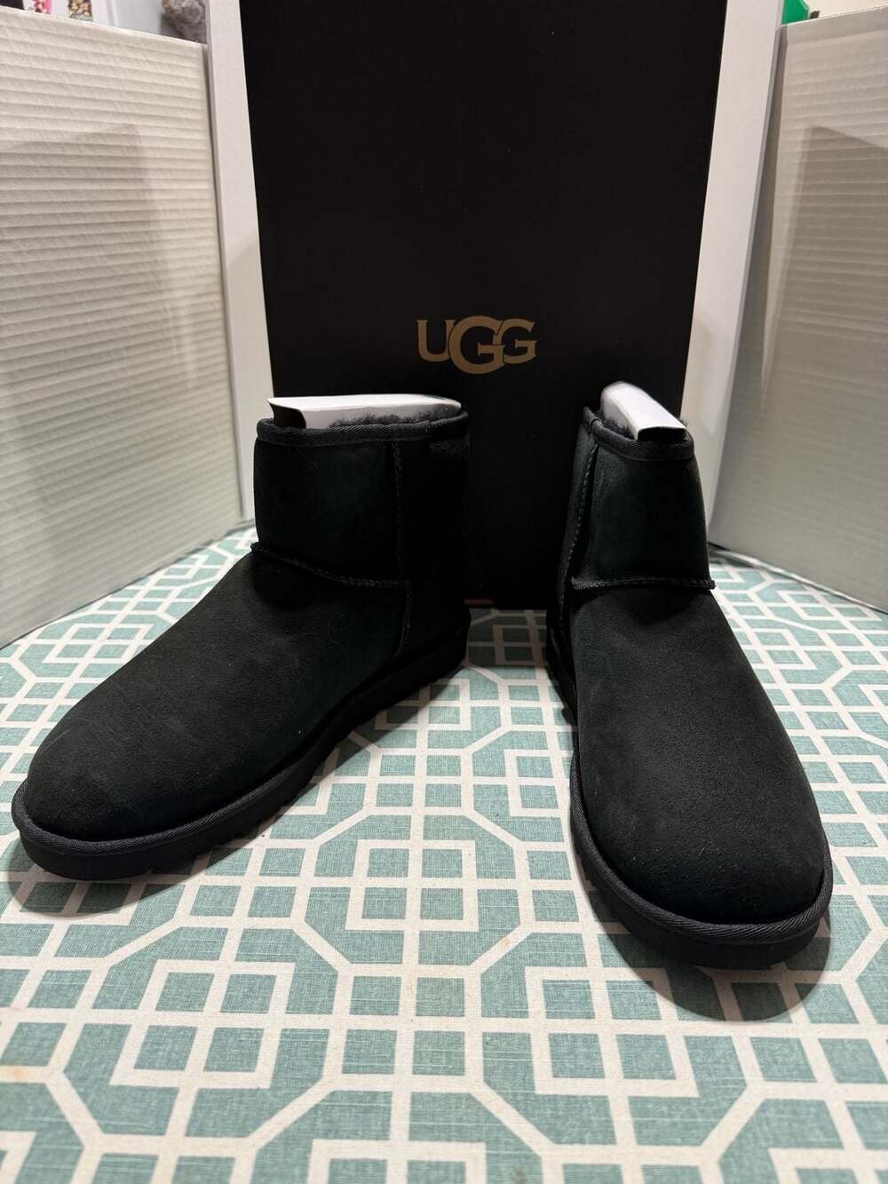 UGG Classic Ultra Mini Size 11 Black Suede Shearling Boots